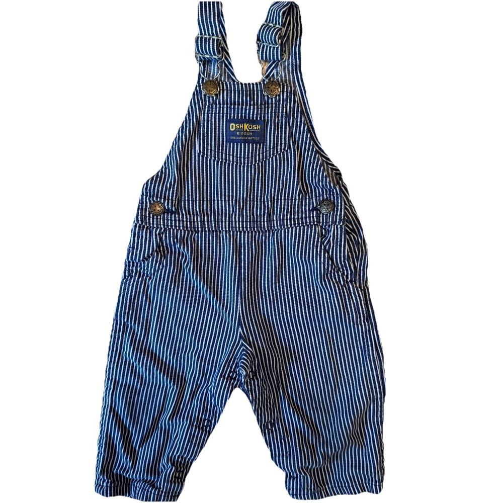 Vintage 90s OshKosh Dungarees Baby 18 Months Blue & White Strip Bib Overalls